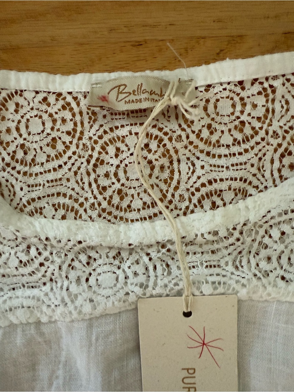 NEW Bellambia Small 100% Linen White Short Sleeve Blouse w/ Lace Details - Picture 2 of 4